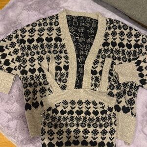 Black and Cream Patterned Women's 2 piece Sweater set